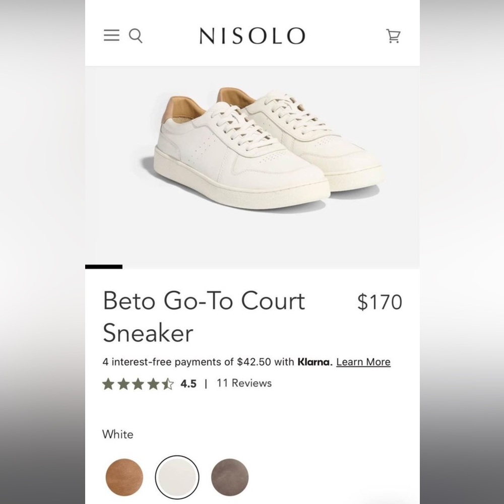 Nisolo men's Beto sneaker. Size 8. Never worn